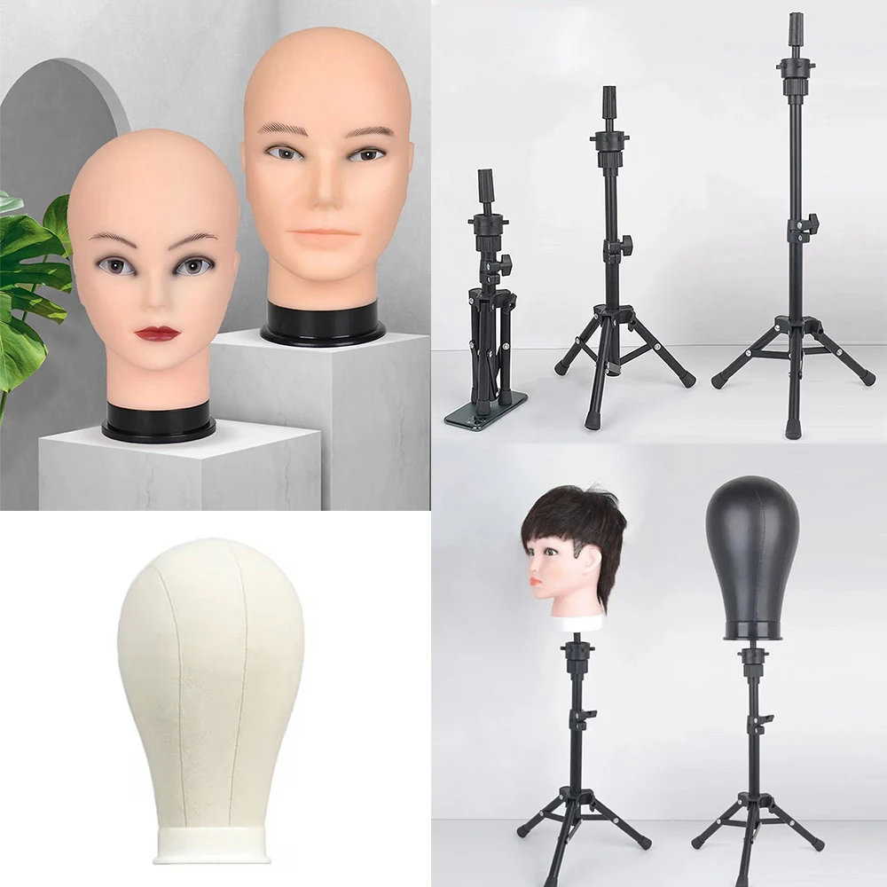 Manequim Cabeça Stand Tripé, Molde De Cabeça De Lona, Bareheaded Peruca Titular, Cabeça Modelo Stand