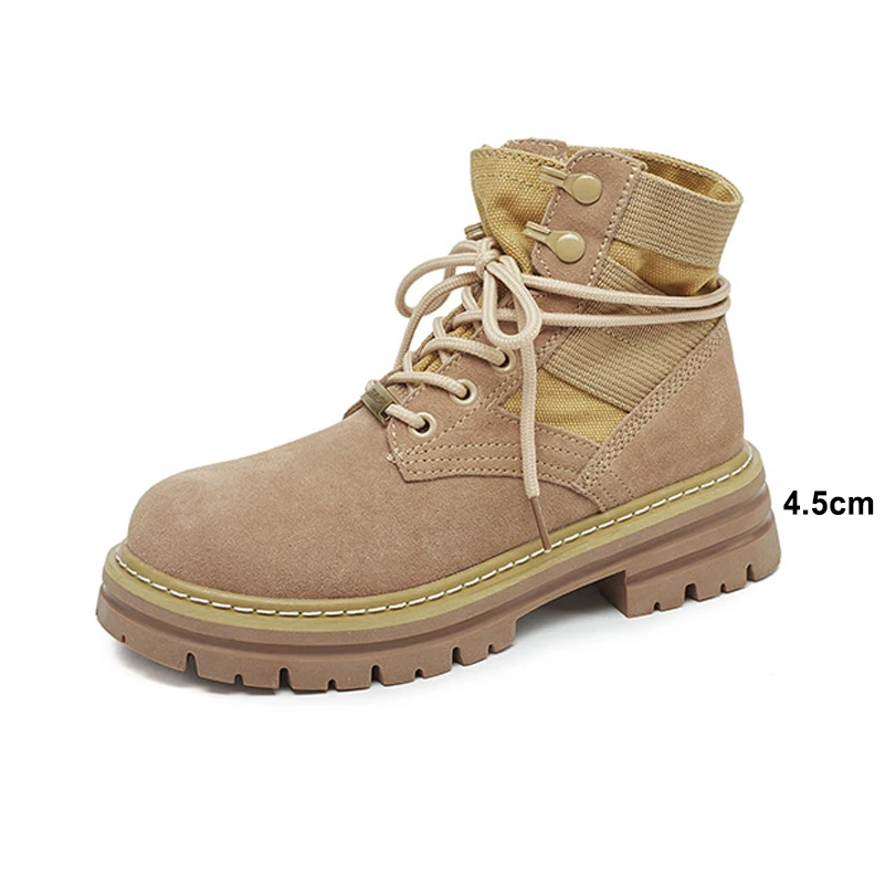 Meotina Women Ankle Boots Round Toe Chunky Mid Heels Platform Lace-up Short Boots Ladies Fashion Shoes Autumn Winter Camel 41