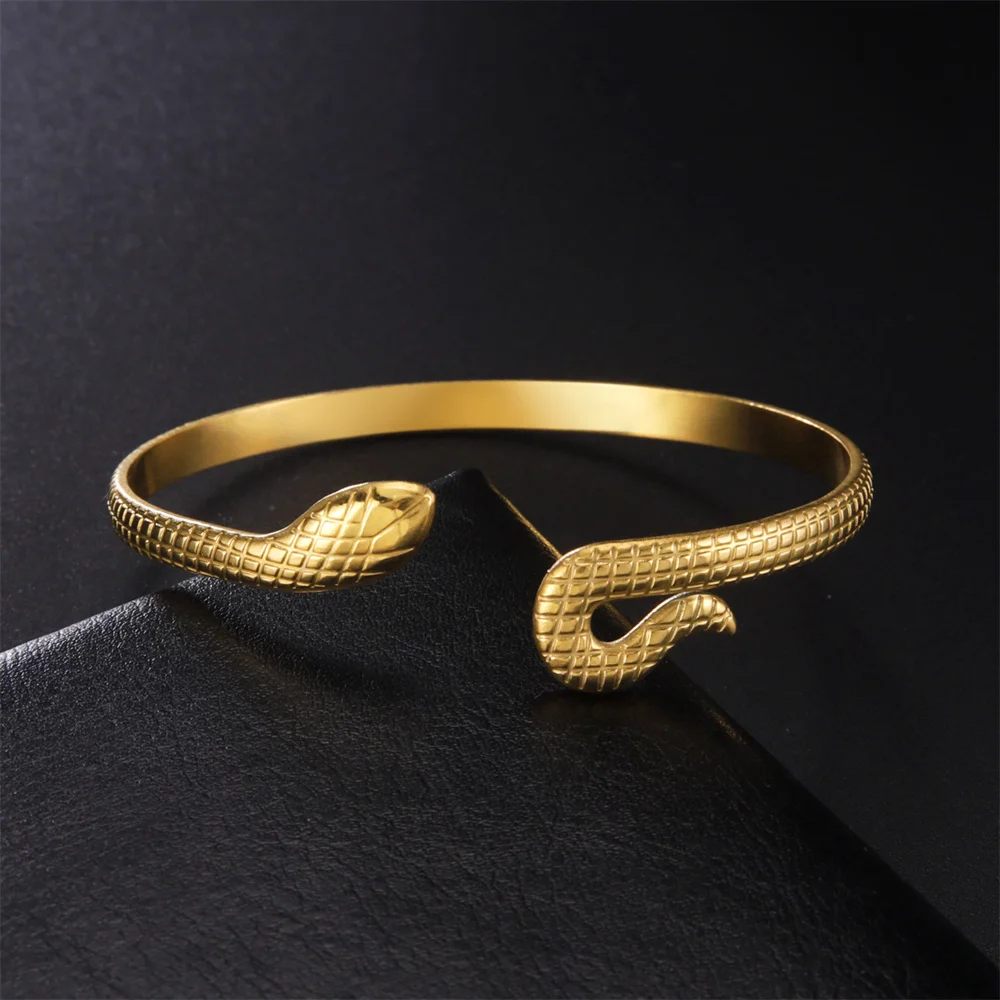 EUEAVAN Fashion Snake Bracelet For Women Chic Egypt Cleopatra Swirl Open Cuff Bangle Stainless Steel Birthday Charm Jewelry Gift