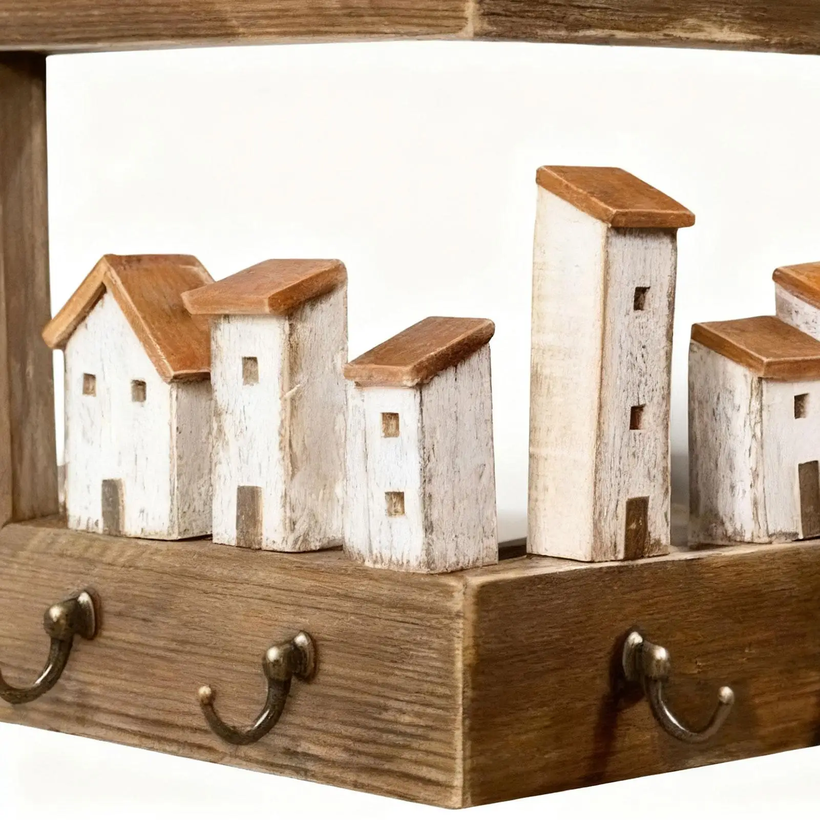 Key Holder Wall Mount Wooden 4-Hook Decorative Wall-Mounted Key Holder Hooks For Living Room Entryway Bathroom Kitchen Bedroom