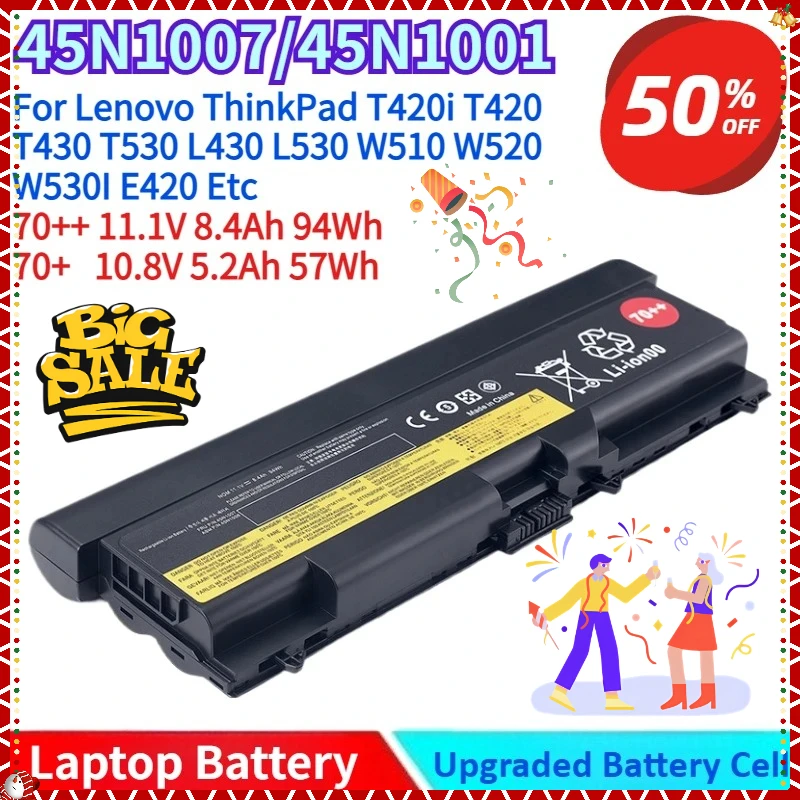 

Laptop Battery 11.1V/94Wh 10.8V/57Wh 45N1007/45N1001 for Lenovo ThinkPad T420i T420 T430 T530 W530I E420 L430 L530 W510 W520 Etc