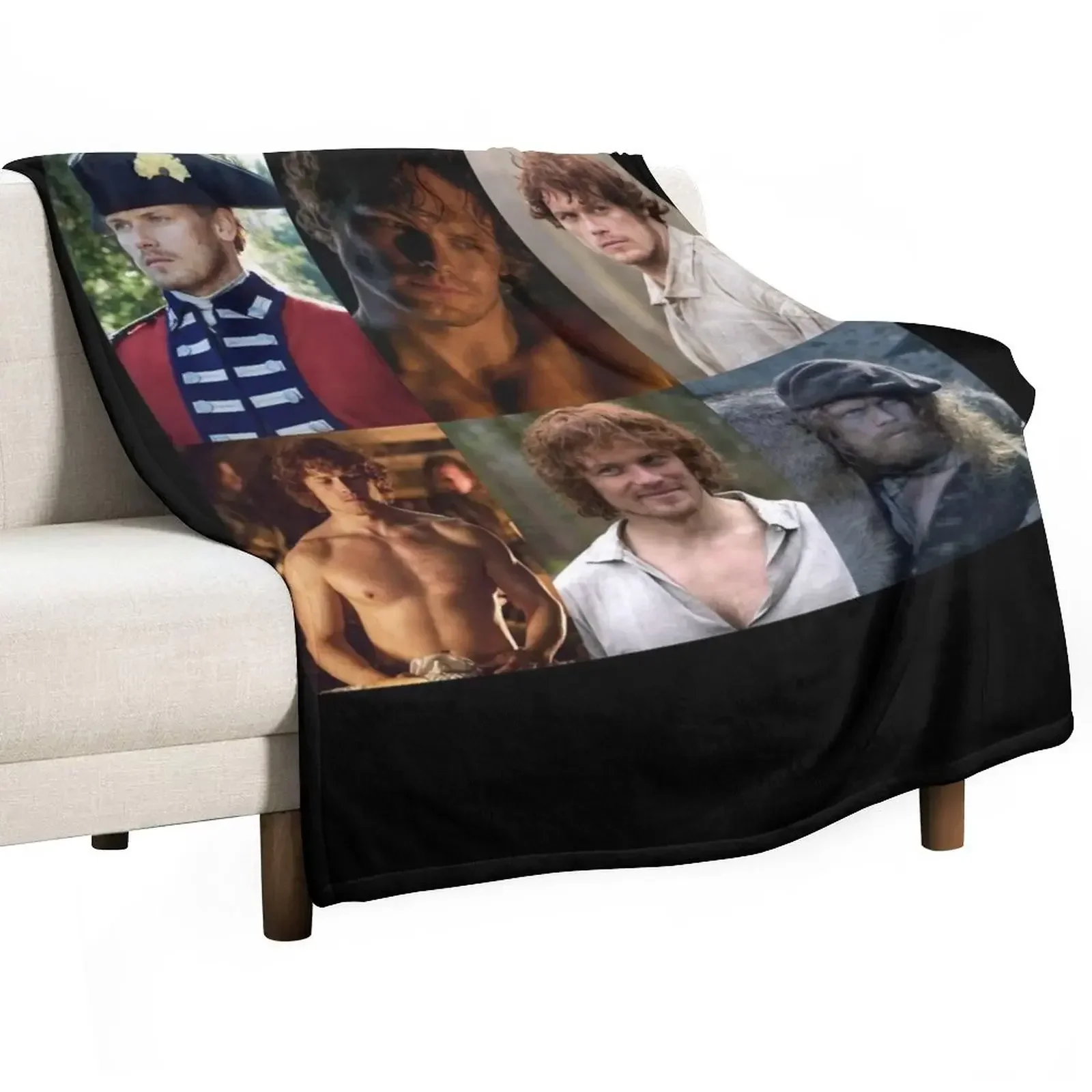 

People Call Me Jamie Fraser Collage Sam Heughan Retro Wave Throw Blanket Plaid Extra Large Throw Blankets