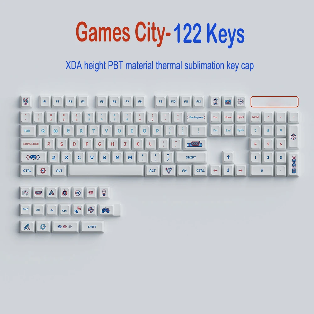 

122 Keys Game City Keycaps Custom For Mechanical Keyboard Keycap XDA Profile PBT Sublimation MX Switch Fit61/64/68/87/96/104/108