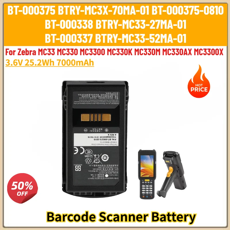 

100% New BT-000337 High Quality Barcode Scanner Battery 3.6V 7000mAh For Zebra MC33 MC330 MC3300 MC330K MC330M MC330AX MC3300X