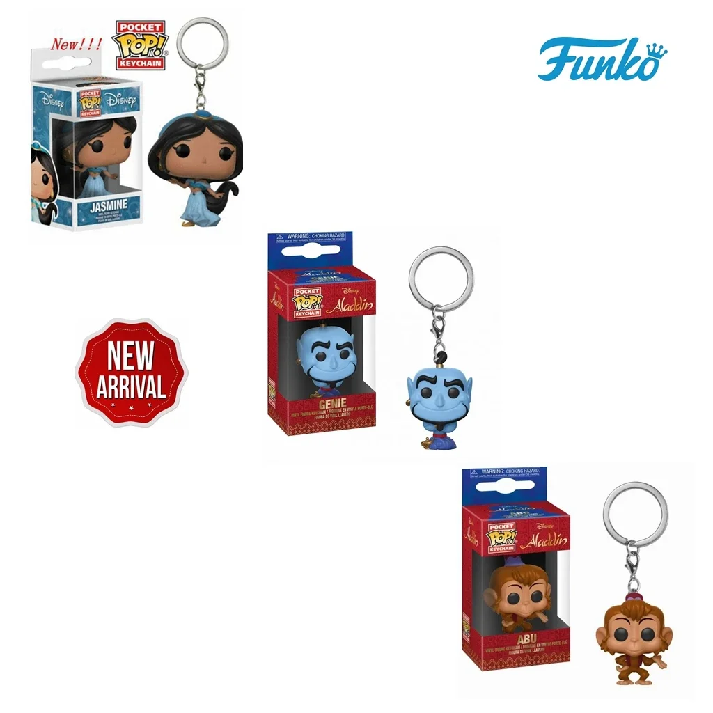 FUNKO POP Disney Pocket Pop Keychain JASMIN Aladdin & Genie Abu Vinyl Figures Princess Keychain Toy Collection Model Toys