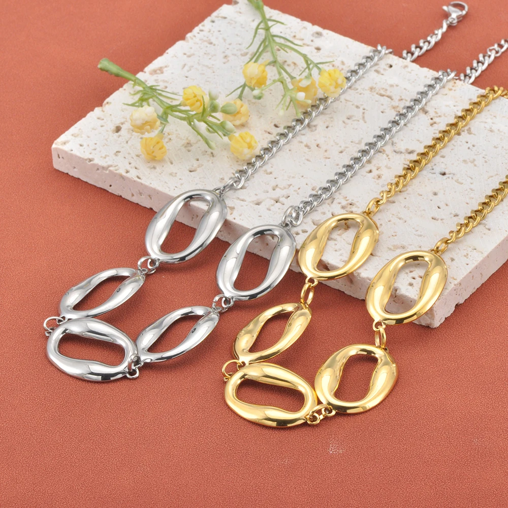 JeeMango Vintage Einzigartige Oval Hohl Halskette Für Frauen Handgemachte Edelstahl Gold Farbe Mode Wasserdicht Schmuck N25162