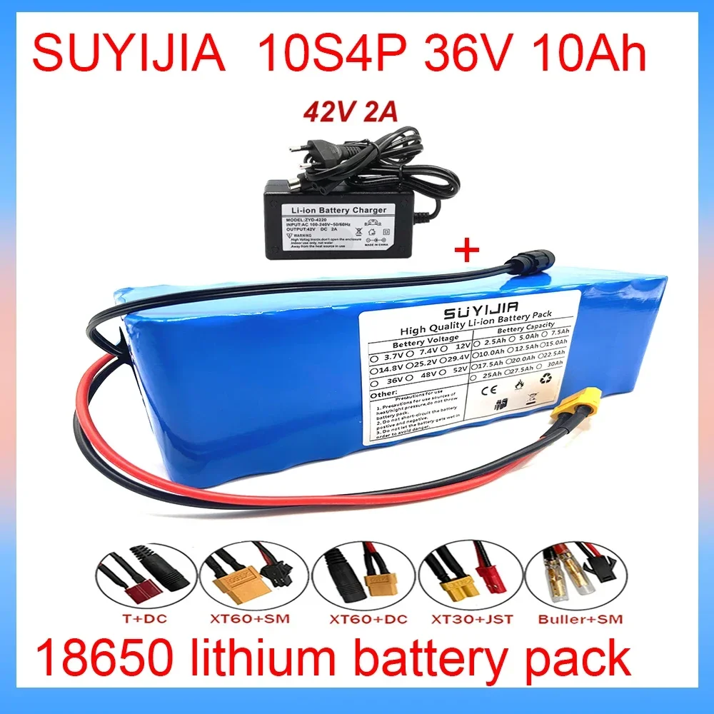 10S4P Battery 36v 10000mAh 18650 Rechargeable Lithium Battery Pack with BMS for Electric Bicycle Scooter Wheelchair Hoverboard