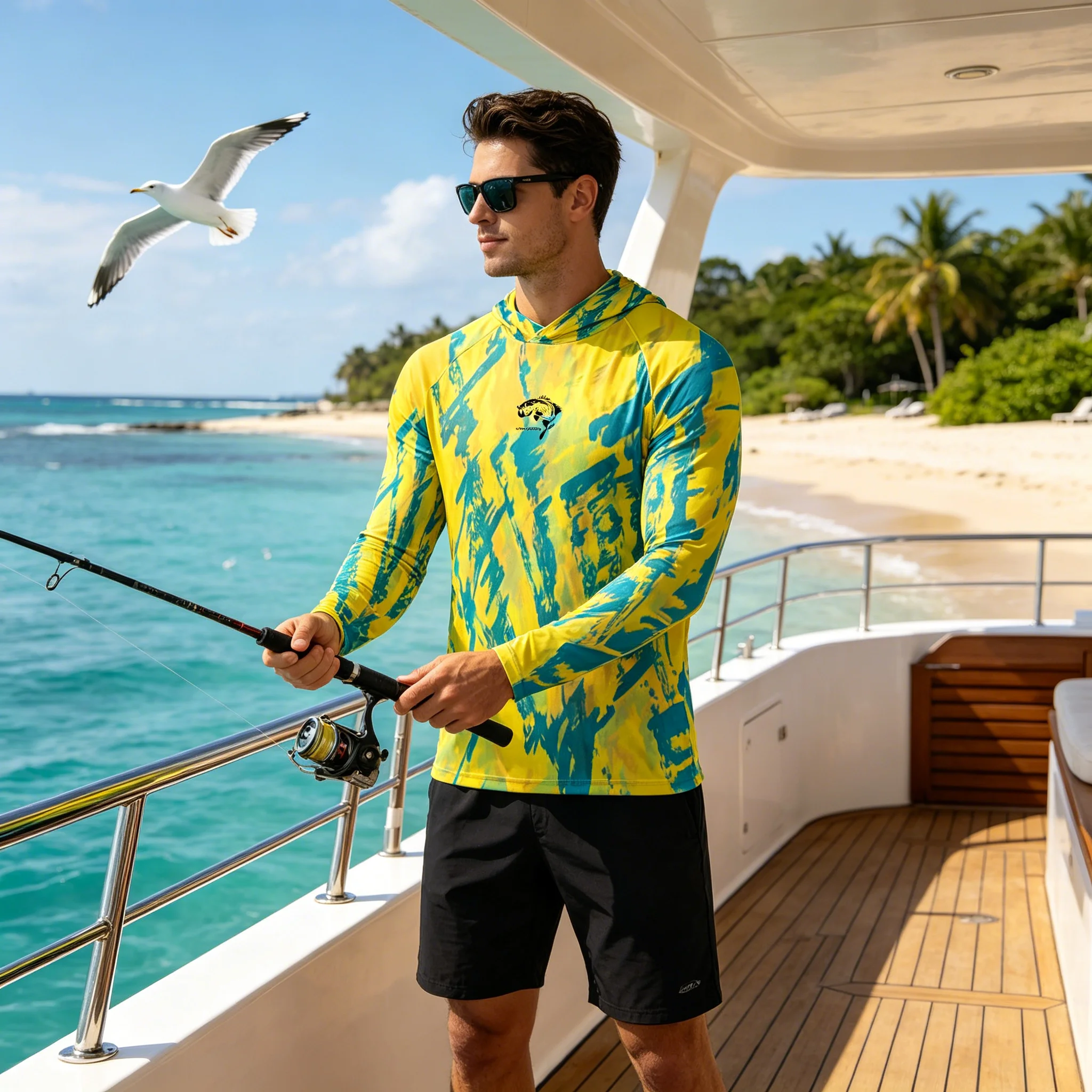 Sun Protection Long Sleeve Hooded Fishing Hoodies Fish Shirts UPF50 Anti UV Outdoor Sports Hiking Boating Beach Men Fishing Tops