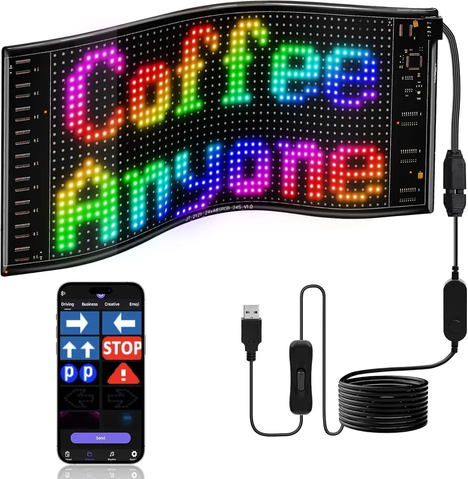 LED DIY 매트릭스 픽셀 패널 LED 디스플레이 트럭 아이 카 사인 애니메이션 블루투스 앱 제어 프로그래밍 가능한 플렉시블 스크린