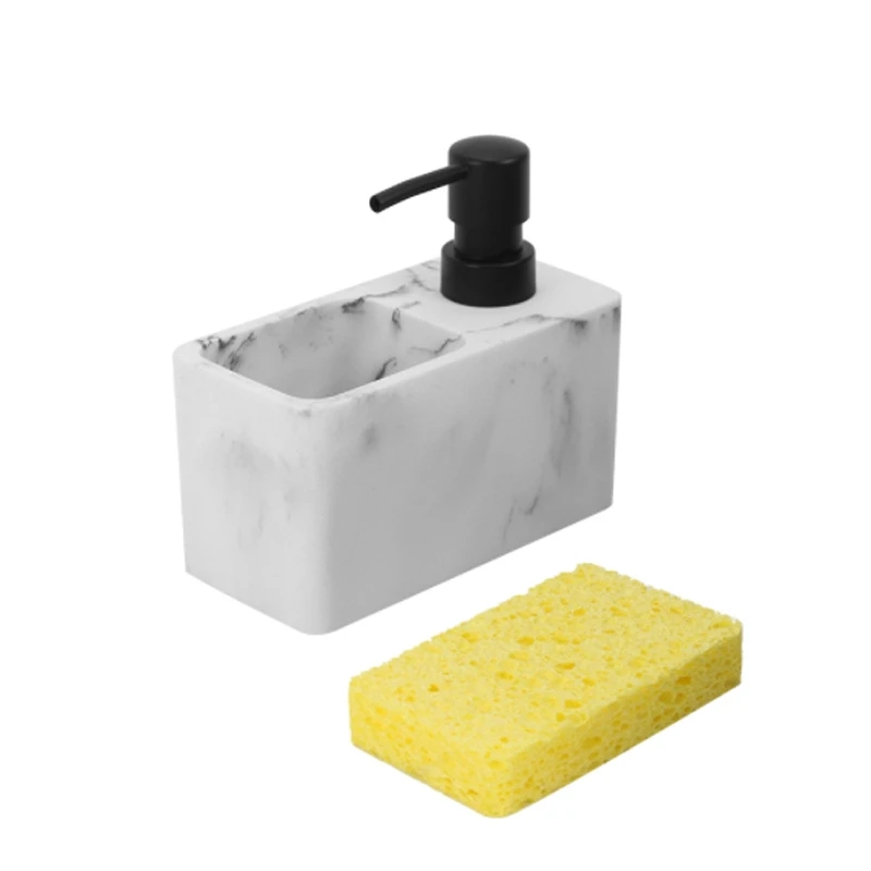 Press-Type Dishwashing Liquid Bottle Detergent Dispenser Bathroom Sink Kitchen Soap Dispenser Resin With Dish Brush Sponge