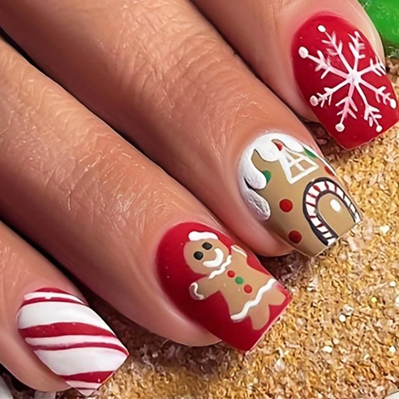 False Creative Art for Christmas Press on Nails With Application Tools R3MF