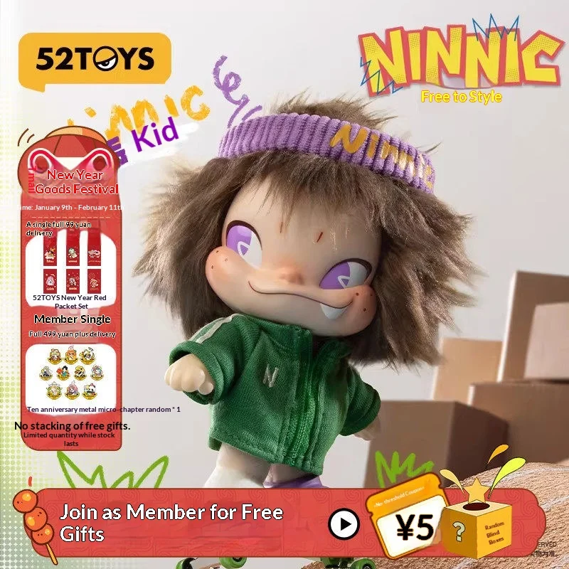 

52TOYS Official Ninnic Frizzy Hair Boy Plush Keychain Blind Box Trendy Art Toy New Year Gift For Kids And Toy Lovers
