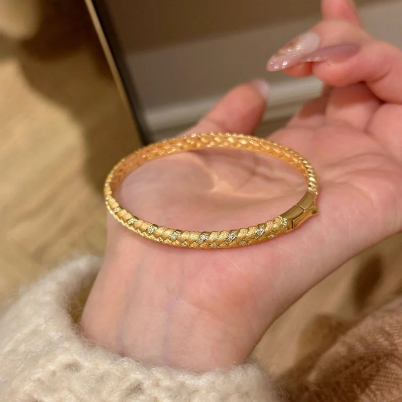 Luxurious 100% Genuine 24K Gold Brushed Wheat Ear Bracelet For Women, Exquisite And High-End, Niche Design, Handmade Accessory,