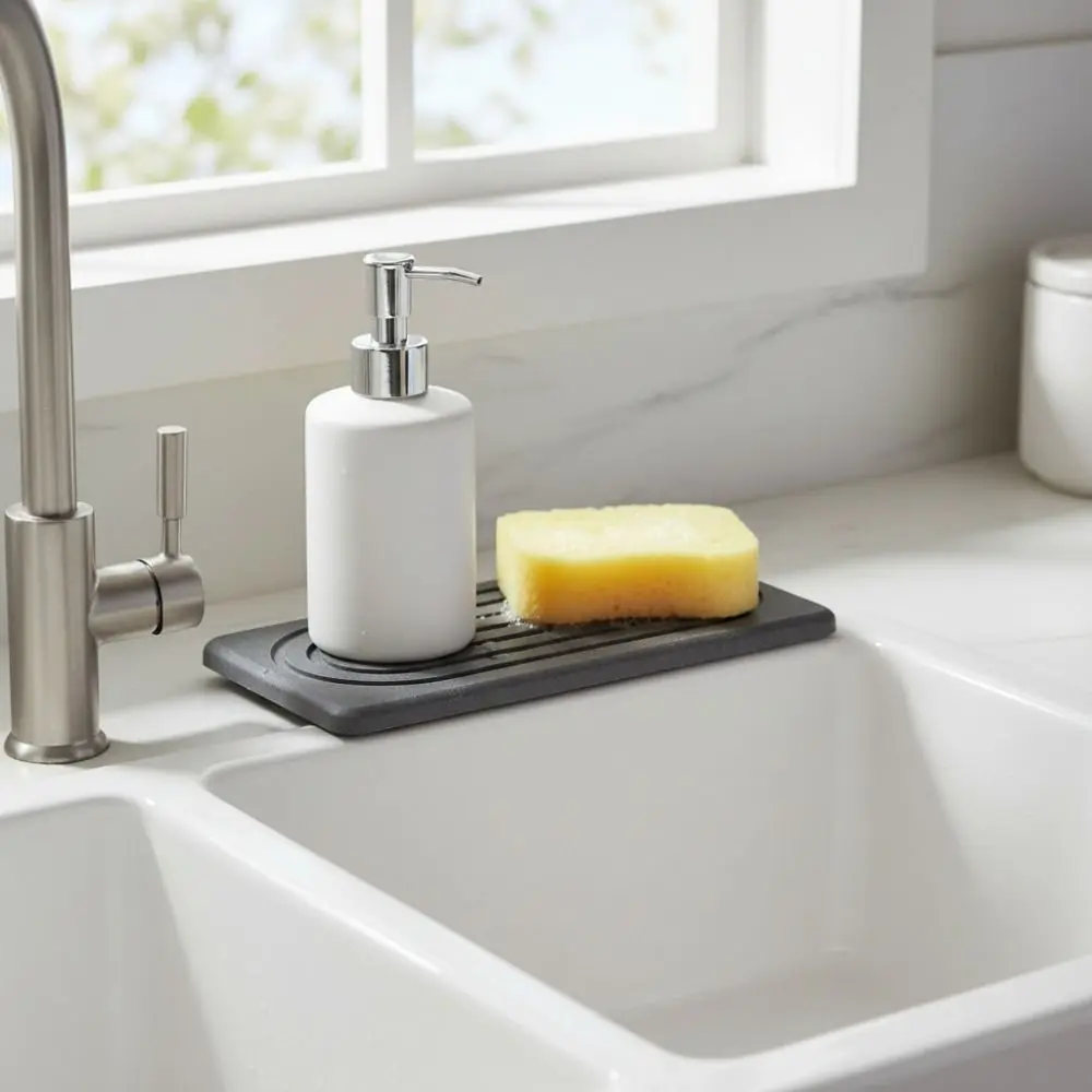 2 Piece Quick Drying Water Absorbing Stone Tray Molds Resistant Non Slip Kitchen Sink Counter Tray Rectangular Raised Feet