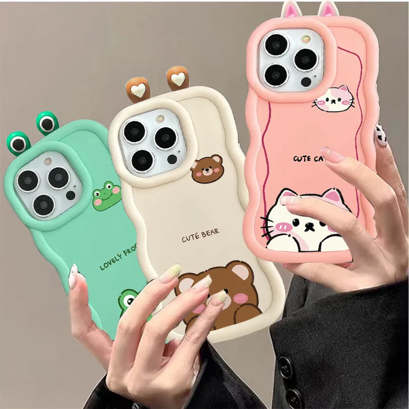 3D Cat Bear Frog Eyes Ears Casing For Motorola Moto Edge 40 NEO G55 G35 E14 G32 G84 G22 G14 5G Case  Soft Cute TPU Case