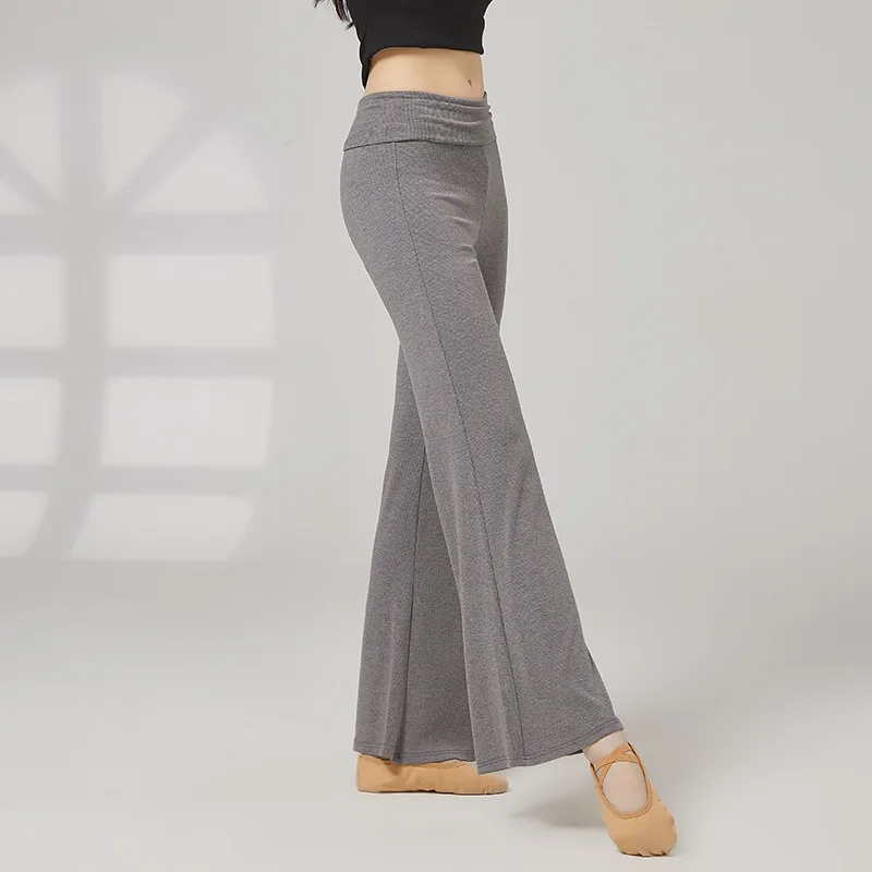 سراويل نسائية للرقص الكلاسيكي الحديث بطول الأرض وخصر عالي محبوك متوهج قليلاً سراويل ممارسة يومية غير رسمية