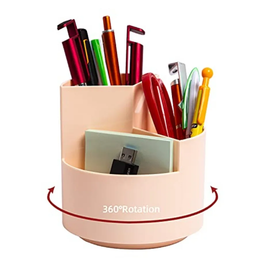 

Desk Pencil Pen Holder, 3 Slots 360-Degree Spinning Organizers, Desktop Storage Stationery Supplies, Cute Cup Pot for Office, S