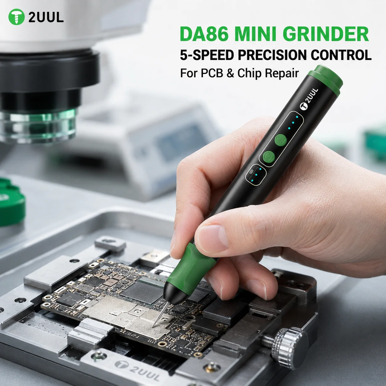 2UUL DA86 Mini Grinder 5-Speed Electric Grinding Pen 10 Bits for Mobile Phone PCB Motherboard Chip Polishing Repair Tool
