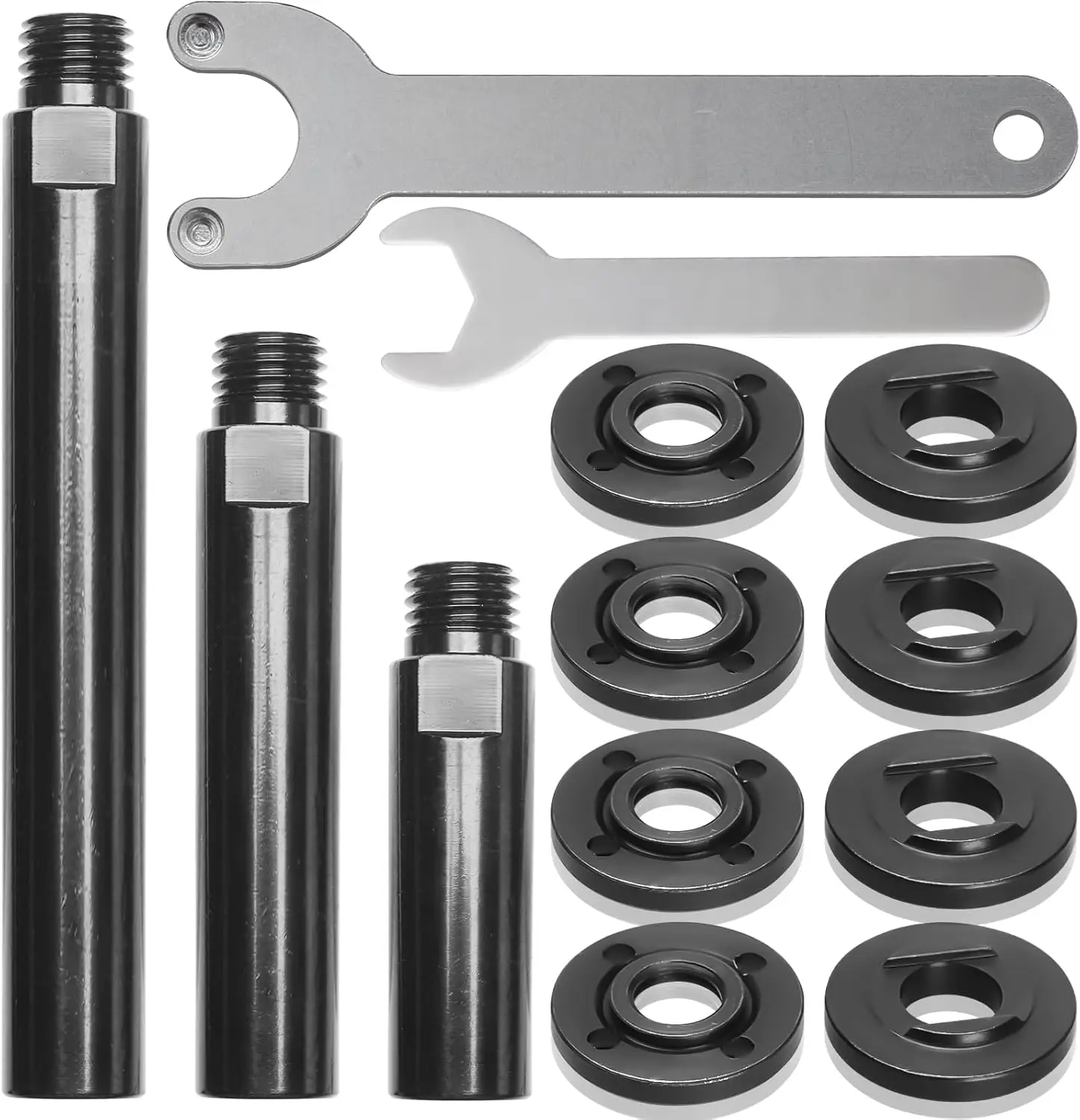 

Angle Grinder Attachments Kit with 3 Extension Rods, Flange Nuts & Wrench - 5/8"-11 Thread for Power Tools