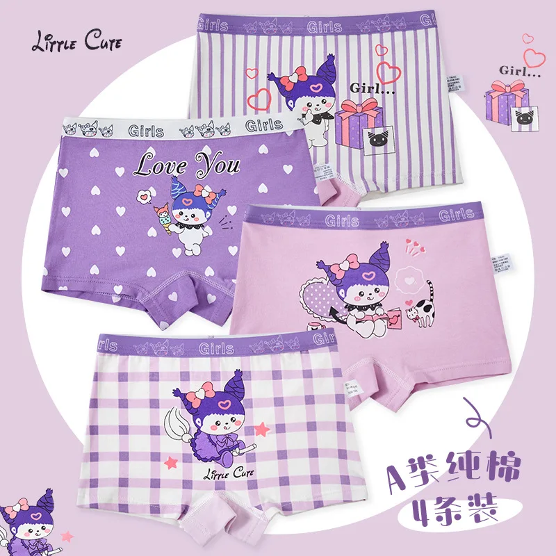 

4Pcs Kuromi Children's Underwear Sanrio Anime Cartoon Print Girls Cotton Briefs Kawaii Cute Baby Boxer Shorts Children's Gifts