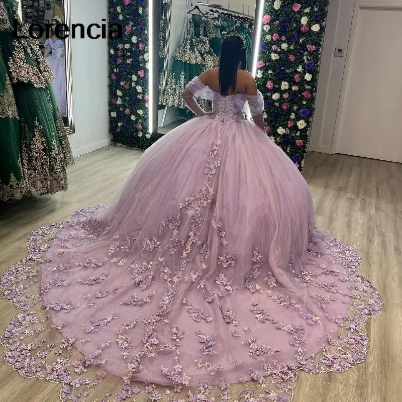 Lorencia-vestido De baile De lavanda brillante, quinceañera, flores 3D, apliques De encaje con cuentas, México dulce 16, 15 Años, YQD608