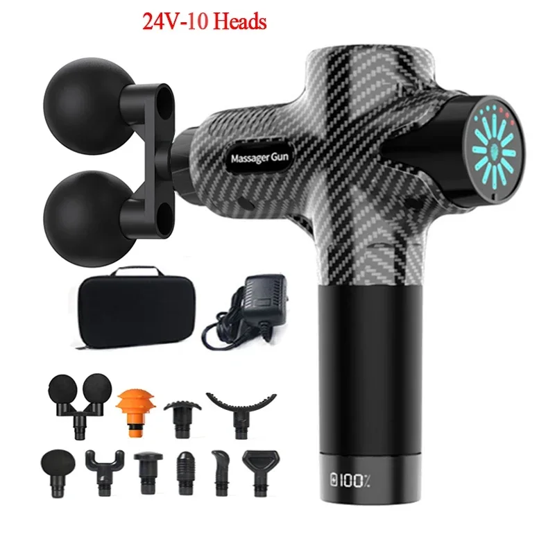 24V Professional Hot Cold Compress Massage Gun 12 Heads High Frequency Fascia Gun Deep Tissue Neck Muscle Relax Fitness Massager