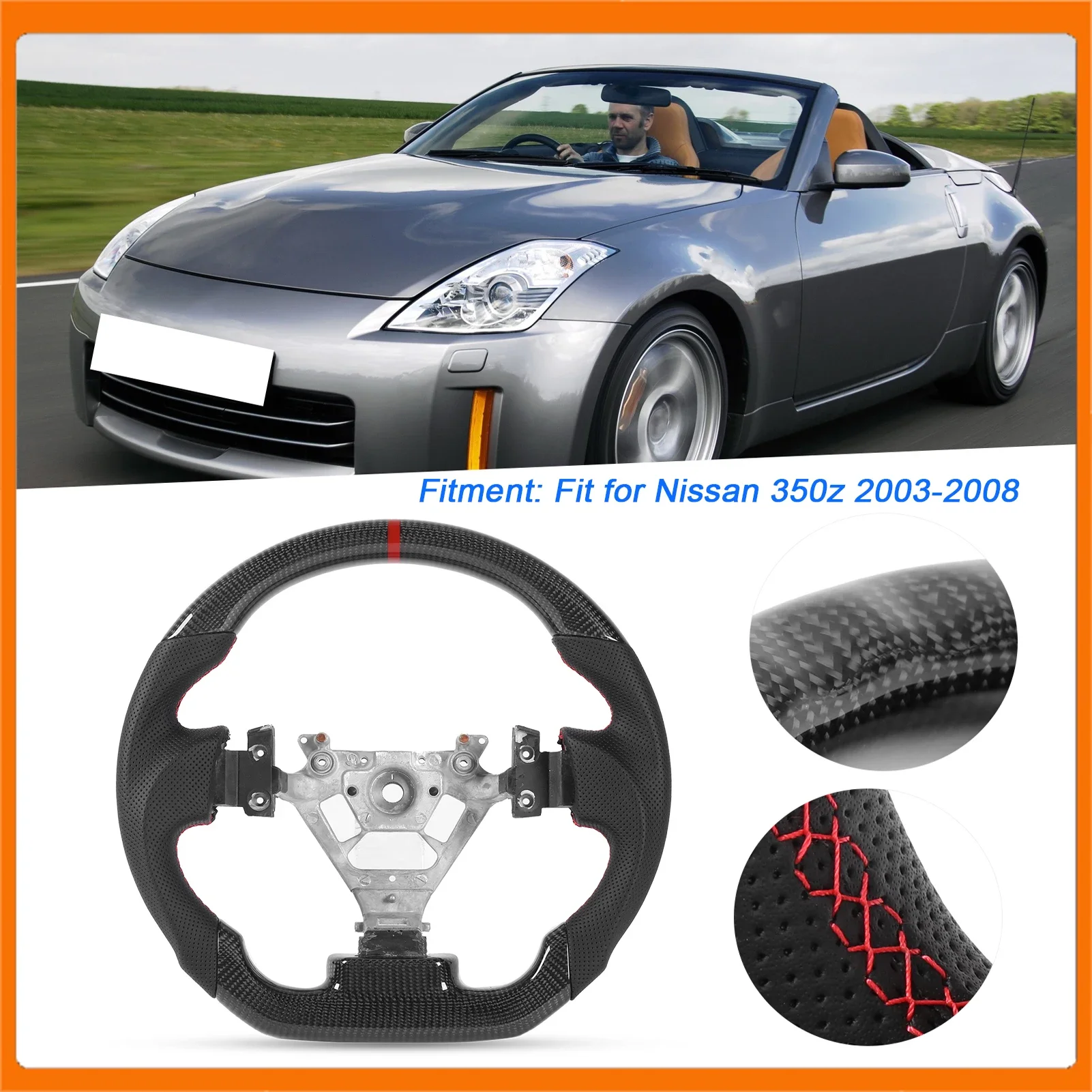 

Рулевое колесо Nappa на заказ, рулевое колесо из углеродного волокна, перфорированная кожа Nappa, подходит для Nissan 350z 2003-2008, рулевое колесо