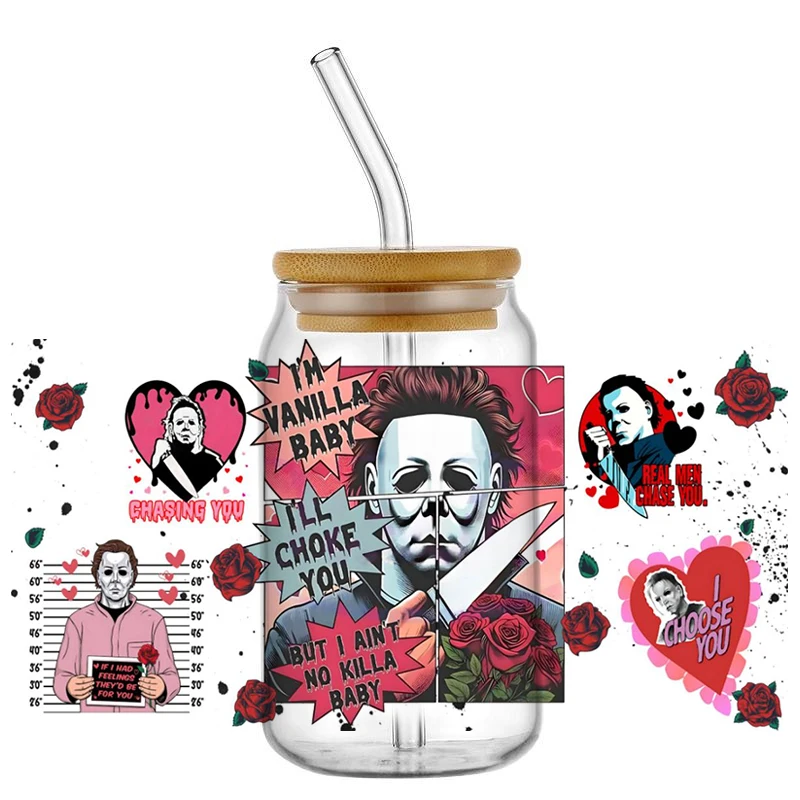 Miniso Halloween Cute Villains Series Cartoon UV DTF Cup Wrap For 16oz Libbey Coffee Glass Can Cup uvdtf Wrap Car Sticker DIY