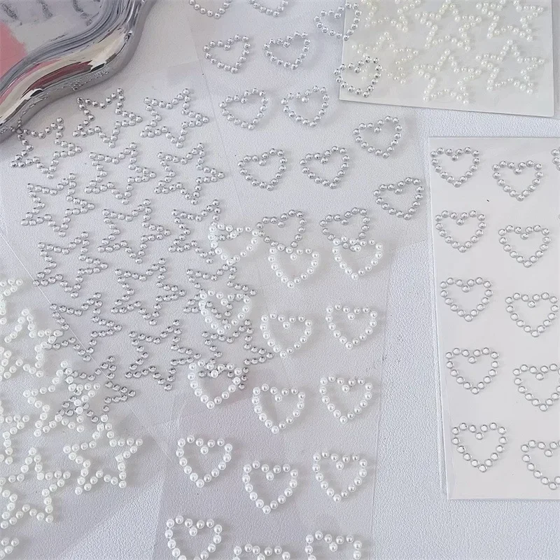 1 Sheet 3D Rhinestone Stickers Self Adhesive Face Sticker Sweet Makeup Sticker Star Heart Shape DIY Artificial Pearls Patch
