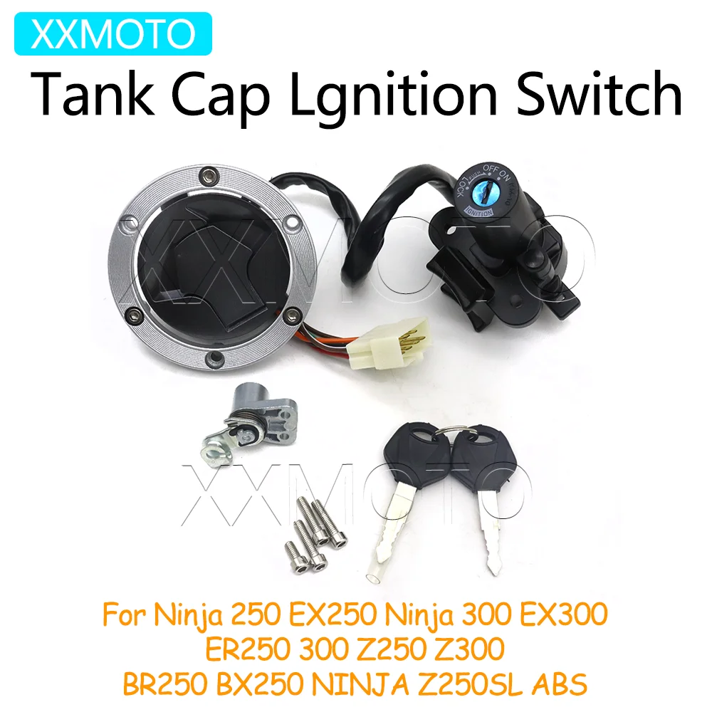 For Kawasaki Ninja EX250 EX300 ER250 300 Z250 Z300 BR250 Z250SL BX250 250SL Motorcycle Tank Cap Cover Lgnition Switch Key Kit