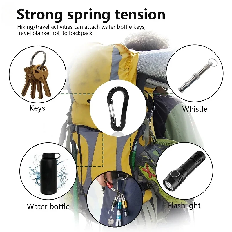50PCS Free Custom LOGO D-Ring Aluminum Carabiner Clip Outdoor Travel Hook Buckle Key Holder Accessories
