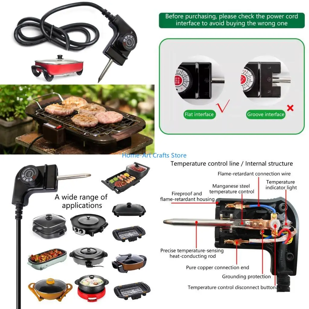Y3NA Cooking Device Power Cord Featuring 5 Temperature Setting Flame Retardant Materials and British Compliance