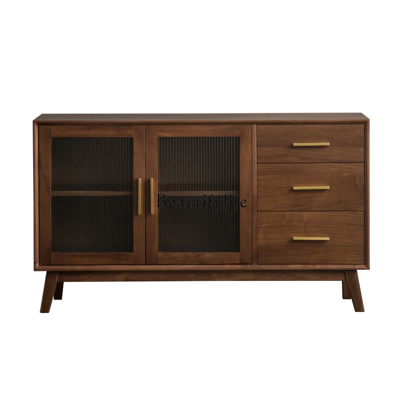 

Nordic black walnut side cabinet black walnut storage tea cabinet