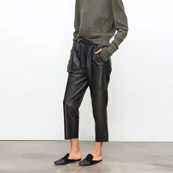 Genuine Leather Harem Pants Women Real Sheepskin Trousers High Elastic Waist 2026 New Streetwear Plus Size Pants Y2k Fashion