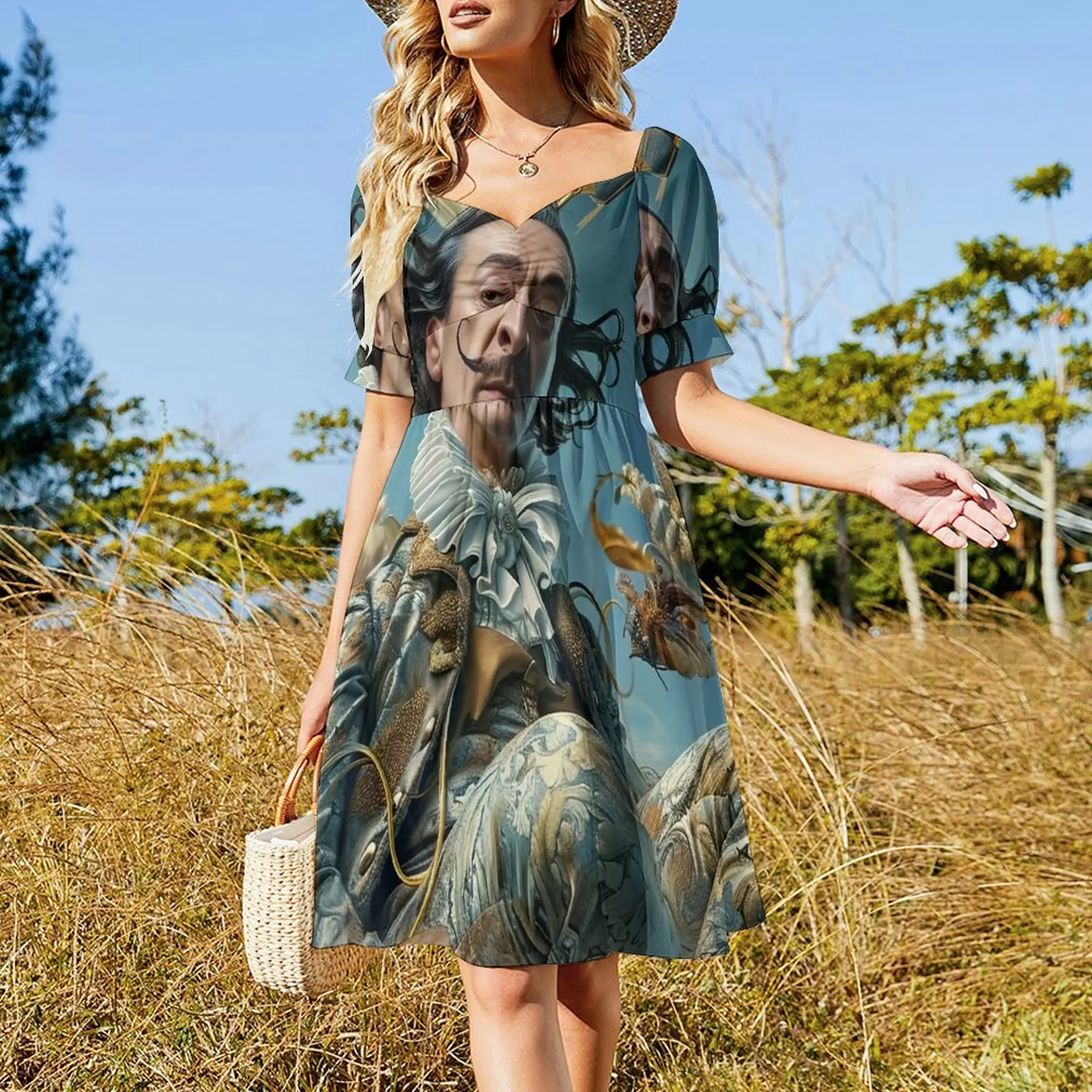 Salvador Dali Canvas Print T-Shirt Hoodie The Golden Paintbrush Surrealism Art Short Sleeved Dress Dress vintage Dress