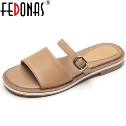 FEDONAS Leisure Women Genuine Leather Sandals Flats Heels Summer Comfort Casual Shoes Woman Outdoor Slippers Female Flats Sandal