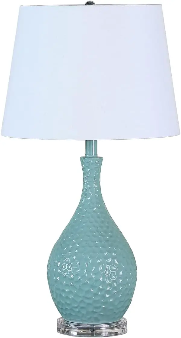 

Glam 28" Teal Pebble Decorative Patterned Mid-Century Resin Table Lamp with Semi Drum White Shade, 15.00 x 15.00 x 28.00 Inch