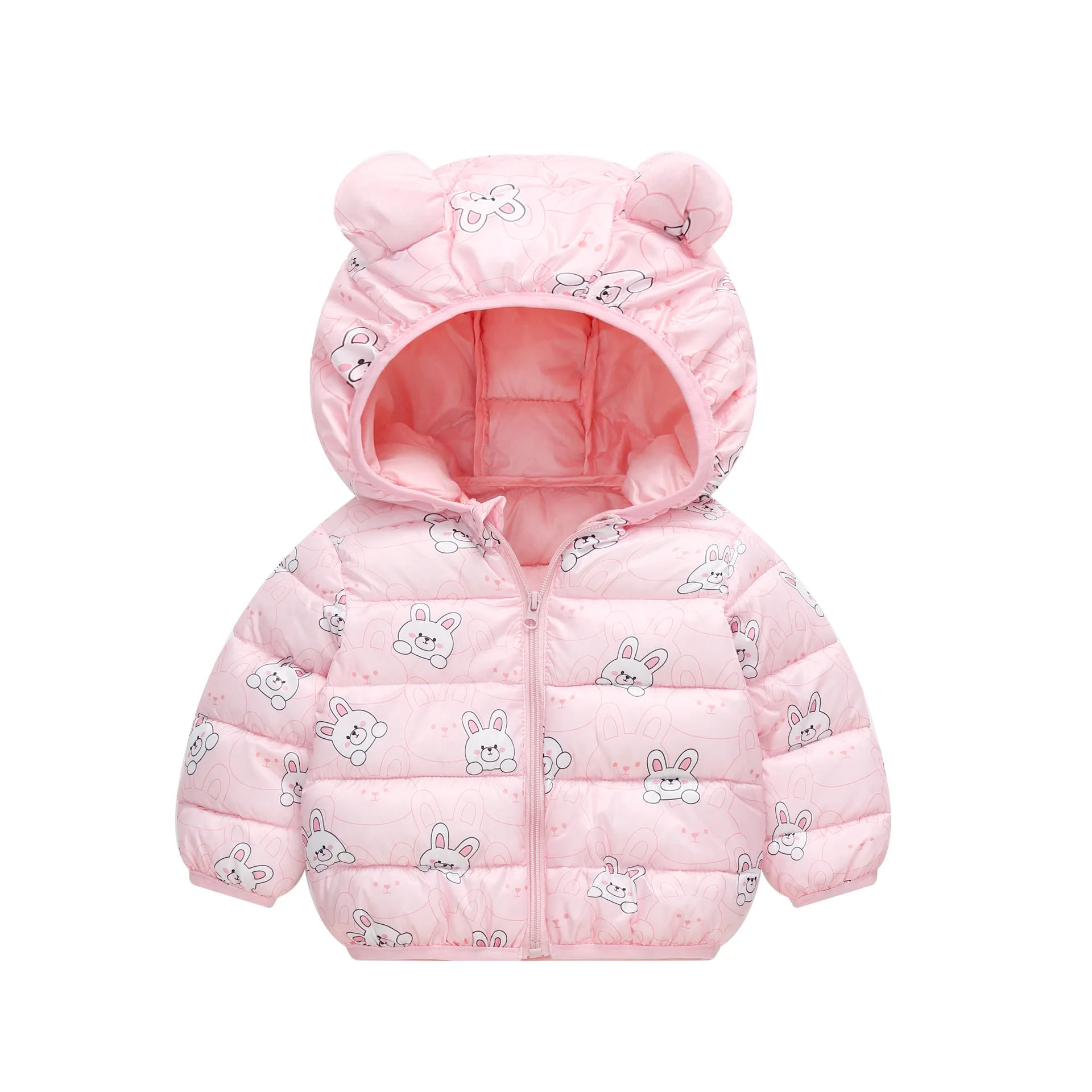 2024 Spring Autumn Winter Children Down Jacket Baby Boys Girls Cartoon Rabbit Hooded Coat Kids Polyester Fiber Zipper Outerwear