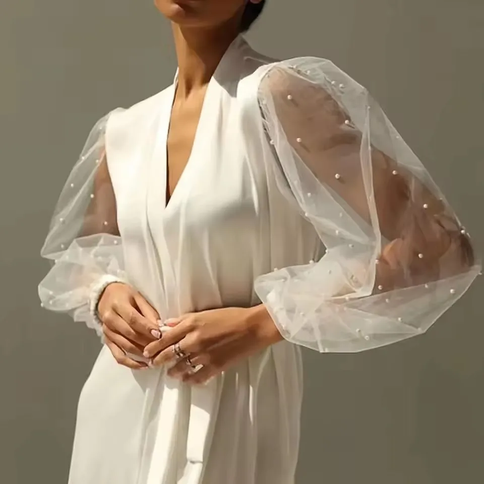 Women Wedding Sleep Wear Tulle Illusion Sexy Night Robes Lingeries Woman Beaded Wedding Night Dress Bathgowns