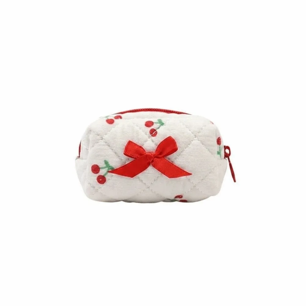 Embroidered Bowknot Mini Makeup Bag Quilted Lattice Floral Print Quilted Cosmetic Pouch Multi Patterns Soft Cotton