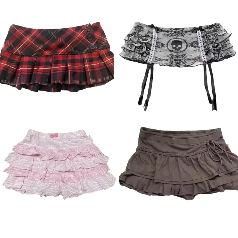 

Y2K Harajuku Aesthetic Lattice Print Mini Skirts Hip Hop Gothic Punk Short Skirts Graphic High Street 2000s Streetwear EMO Girls