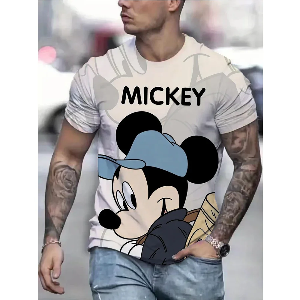 MINISO Men's T-shirt Mickey Mouse Boys Girls Short Sleeve 3D Printed Disney T-shirt Oversized Men's T-shirt New Men's Clothing