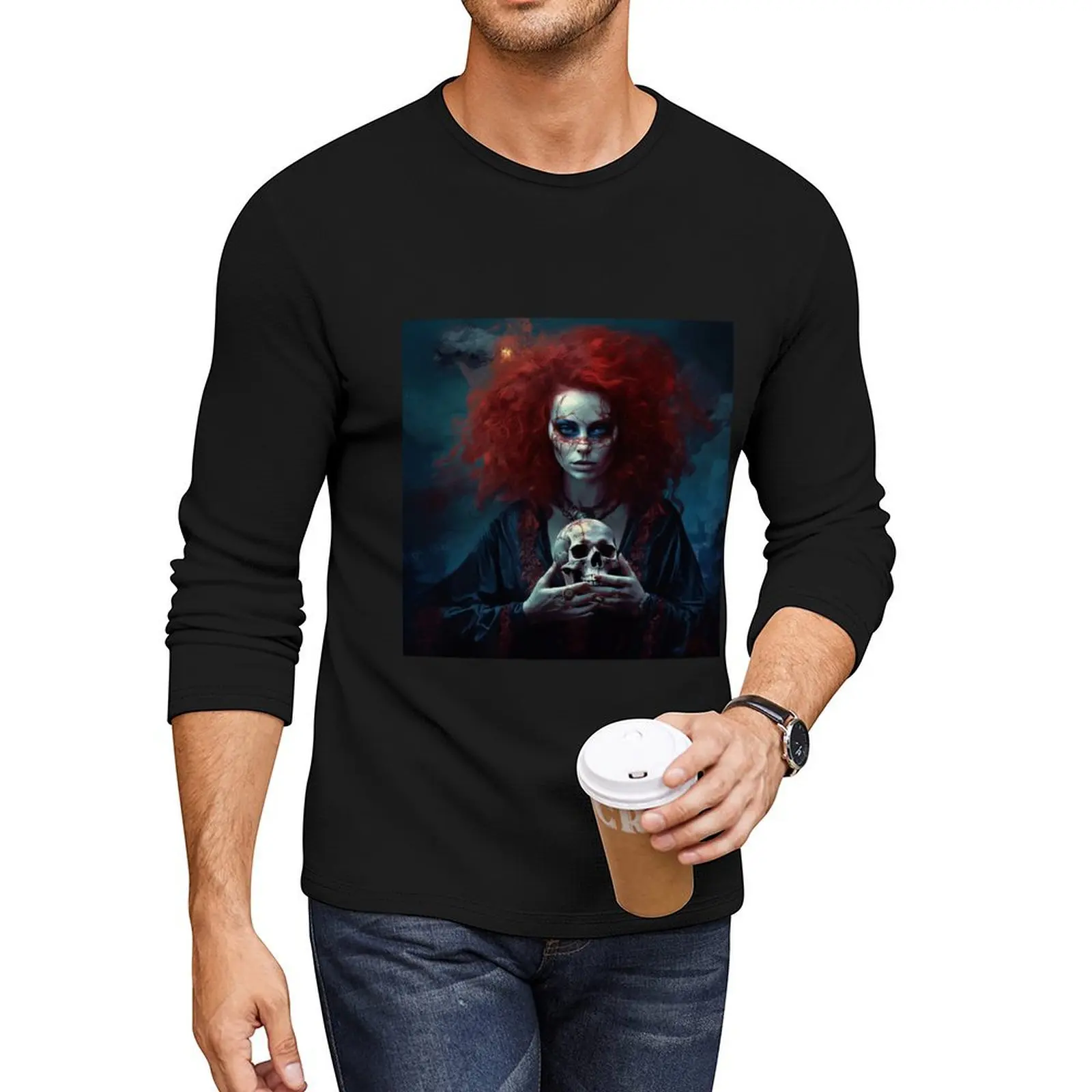 Red Haired Witch Long T-Shirt Blouse plain t-shirt mens graphic t-shirts big and tall