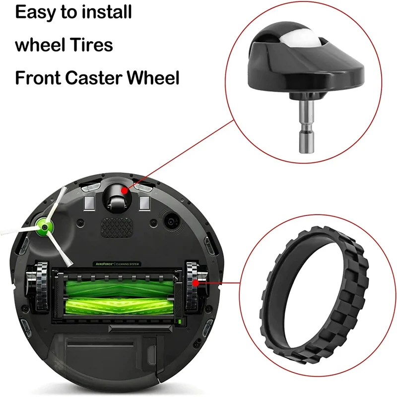 Dla IRobot Roomba I7 I3 J7 E5 E6 500 600 700 800 900 Series Akcesoria antypoślizgowe Wymienne przednie koło i opony Skóra