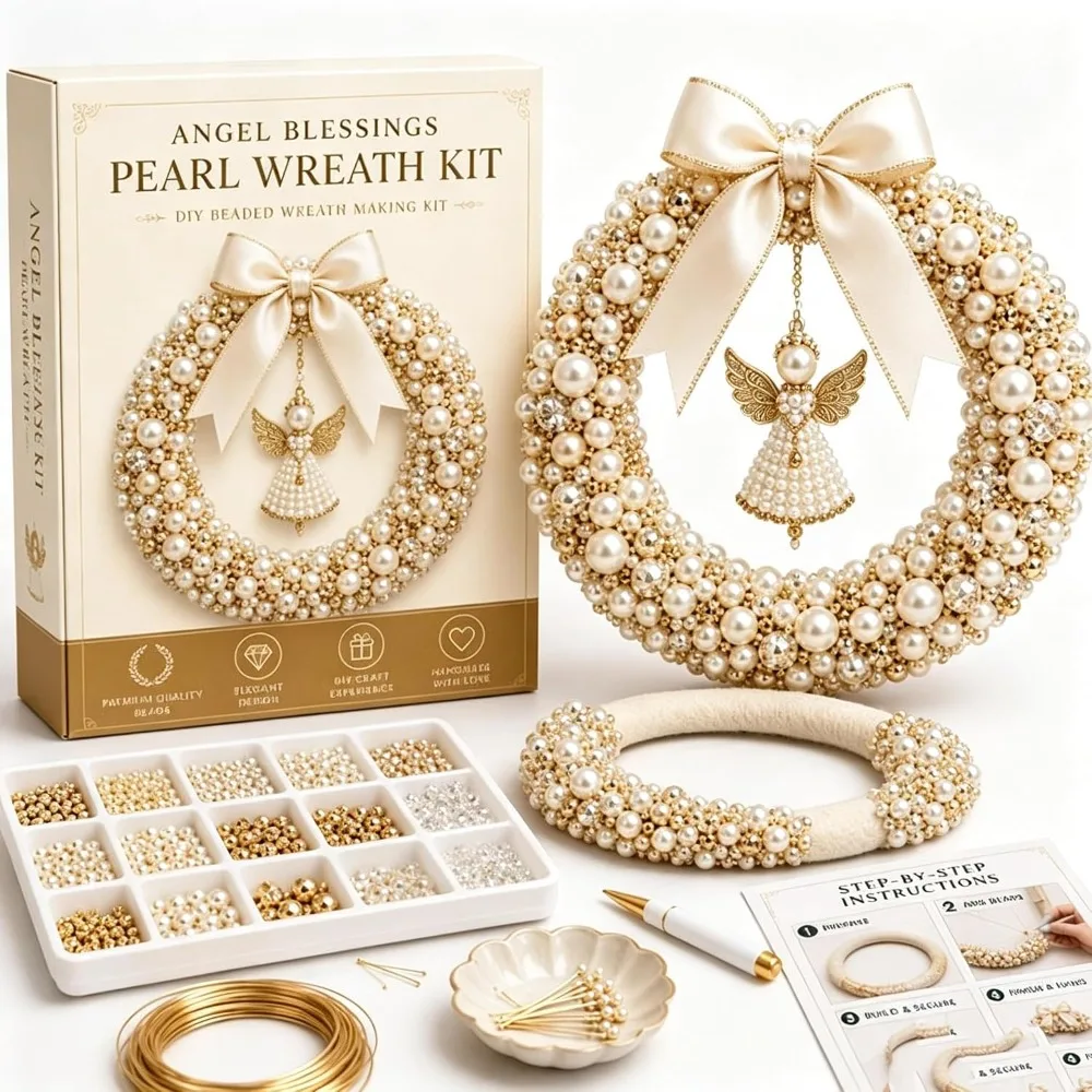 Kreatives DIY-Bastelset für Weihnachtskränze, Materialset, selbstklebendes Perlenkranz-Set, Perlenkranz-Set, Geschenk
