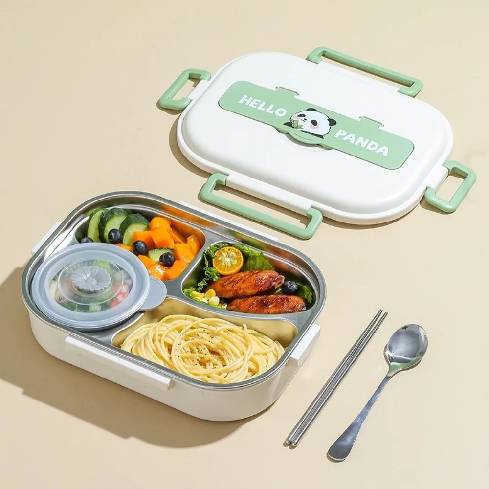 

Leakproof Stainless Steel Lunch Box Portable Microwave Safe Sealed Food Container with A Spoon and Chopsticks Cartoon