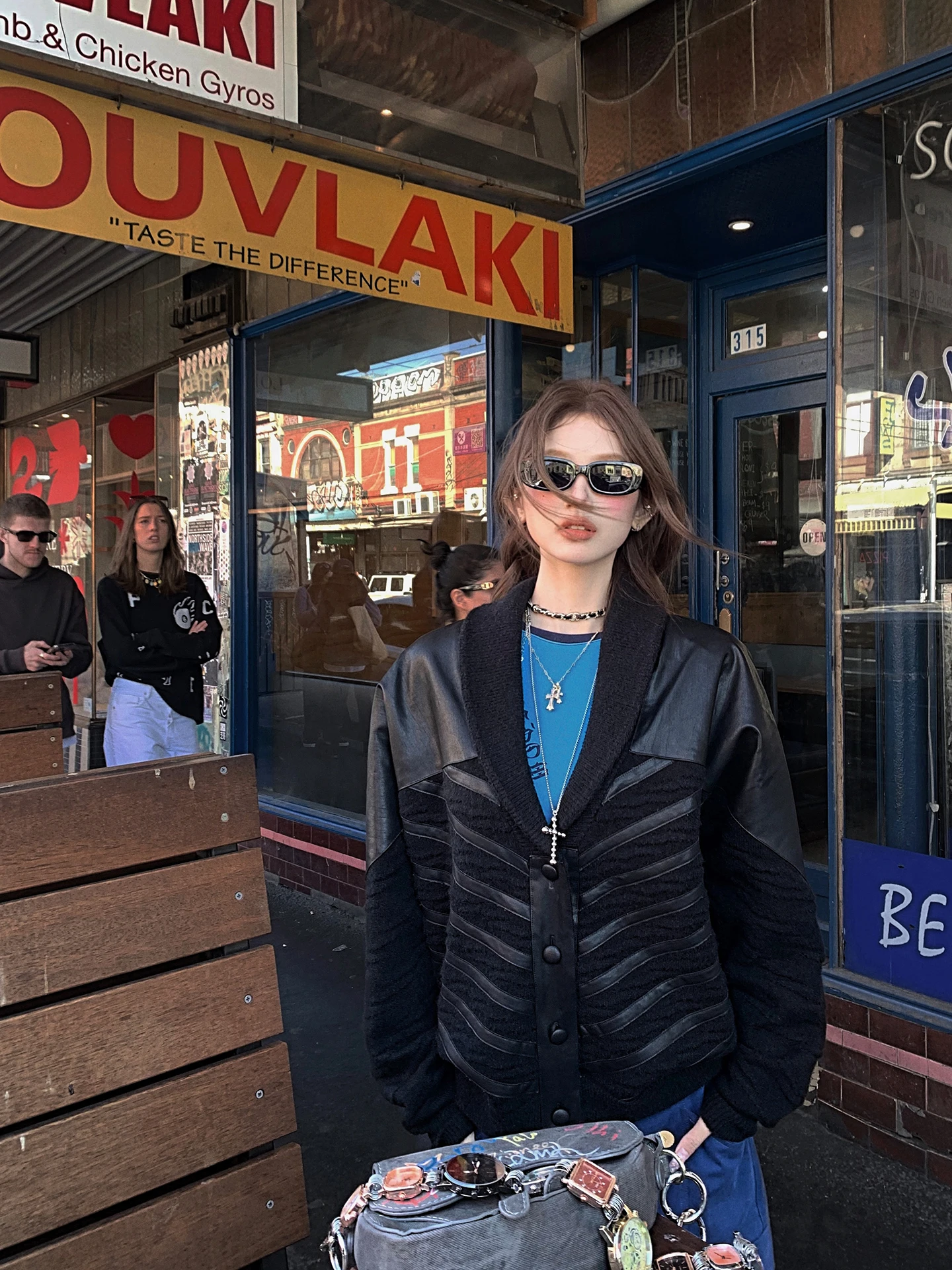 Tongiiuu Giacca Casual Retrò in Pelle e Pelliccia Patchwork, Cappotto Lungo da Donna Vestibilità Ampia per Uso Quotidiano