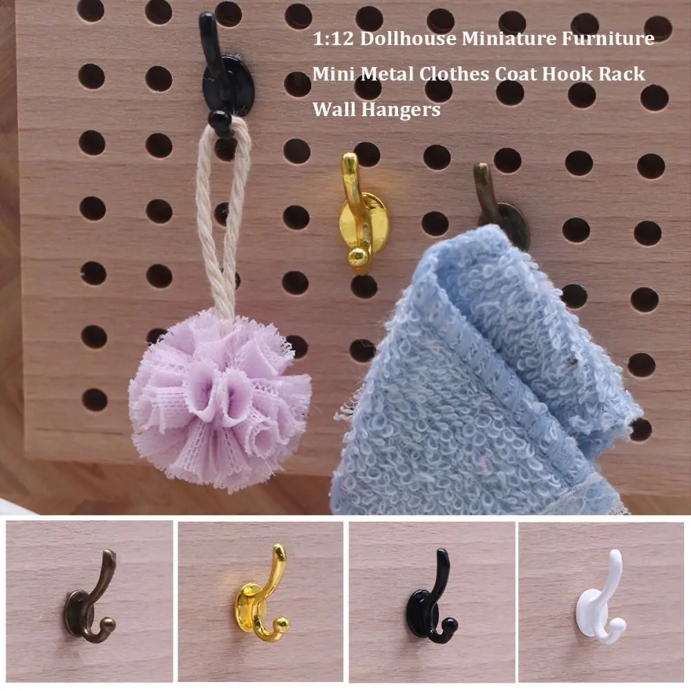 10pcs Mini Metal Dollhouse Miniature Furniture Hook 4 Colors 1:12 Clothes Coat Hook Rack 14*14mm Wall Hangers Modle Toy
