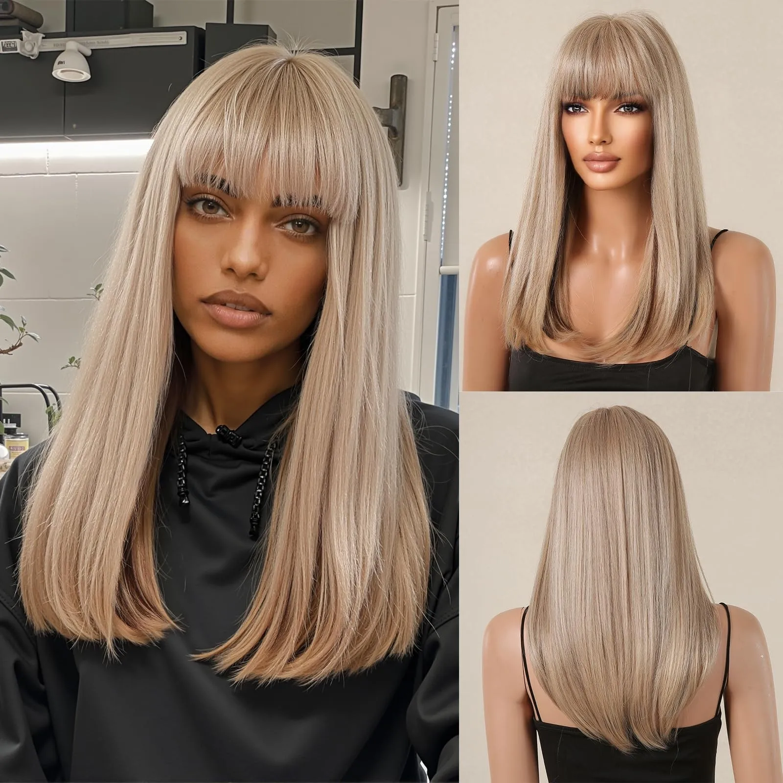 

Blonde Wigs for Women Straight Synthetic Wig with Bangs Heat Resistant Natura