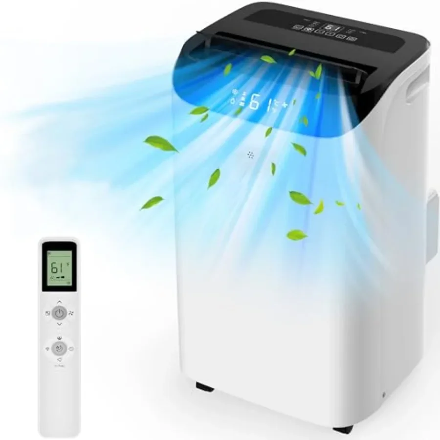 Portable air conditioner for home use, aluminum housing, white color, 12000 BTU cooling capacity with remote control, 3-in-1 fu